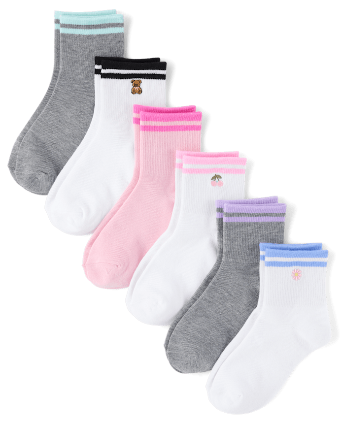 Girls Embroidered Cherry Midi Socks 6-Pack