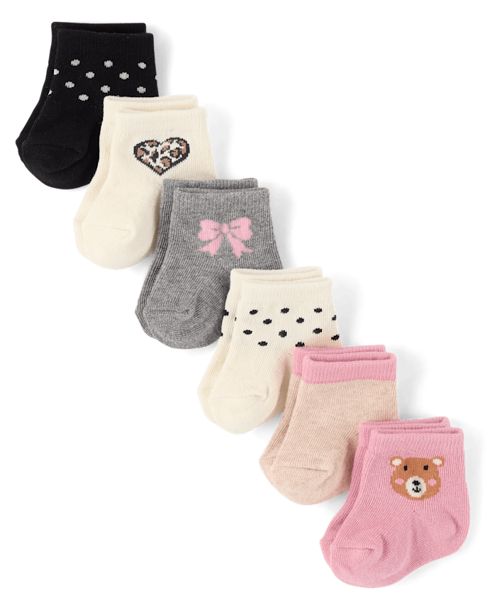 Baby Girls Bear Midi Socks 6-Pack