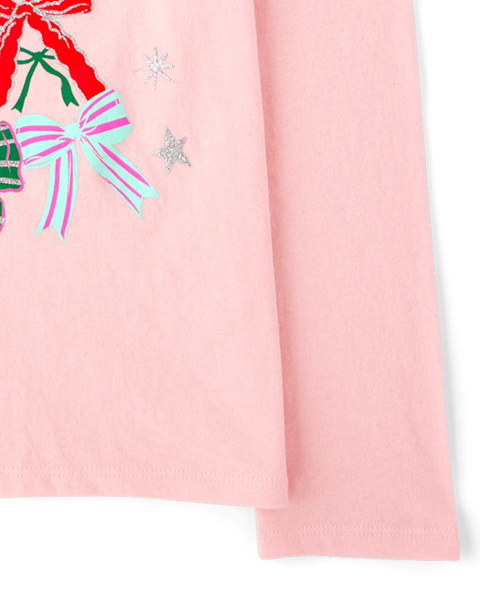 Girls Bow Christmas Tree Graphic Tee