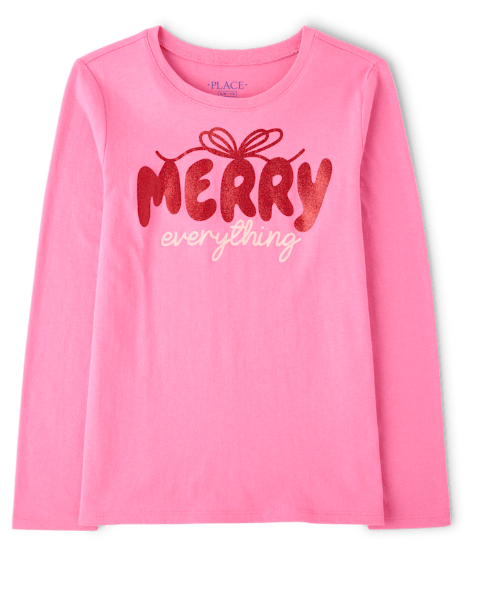 Girls Christmas Merry Everything Graphic Tee