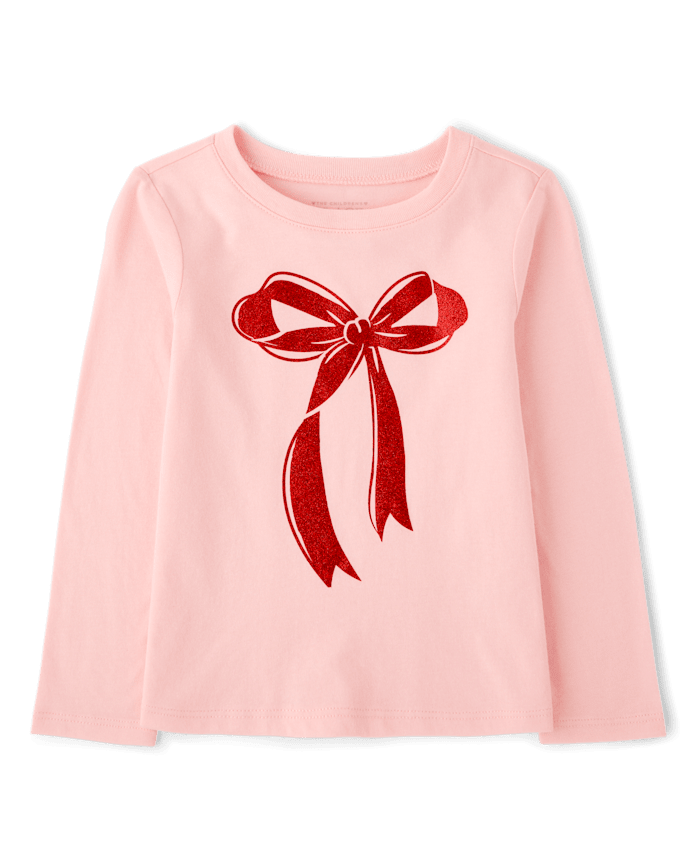 Baby And Toddler Girls Christmas Bow Graphic Tee