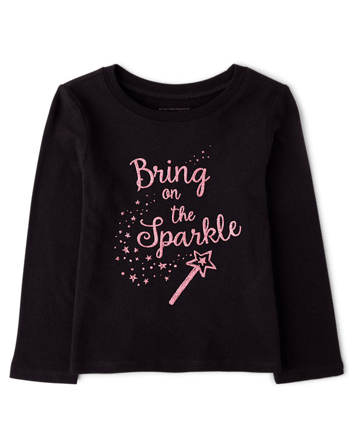 Baby And Toddler Girls Glitter Sparkle Graphic Tee