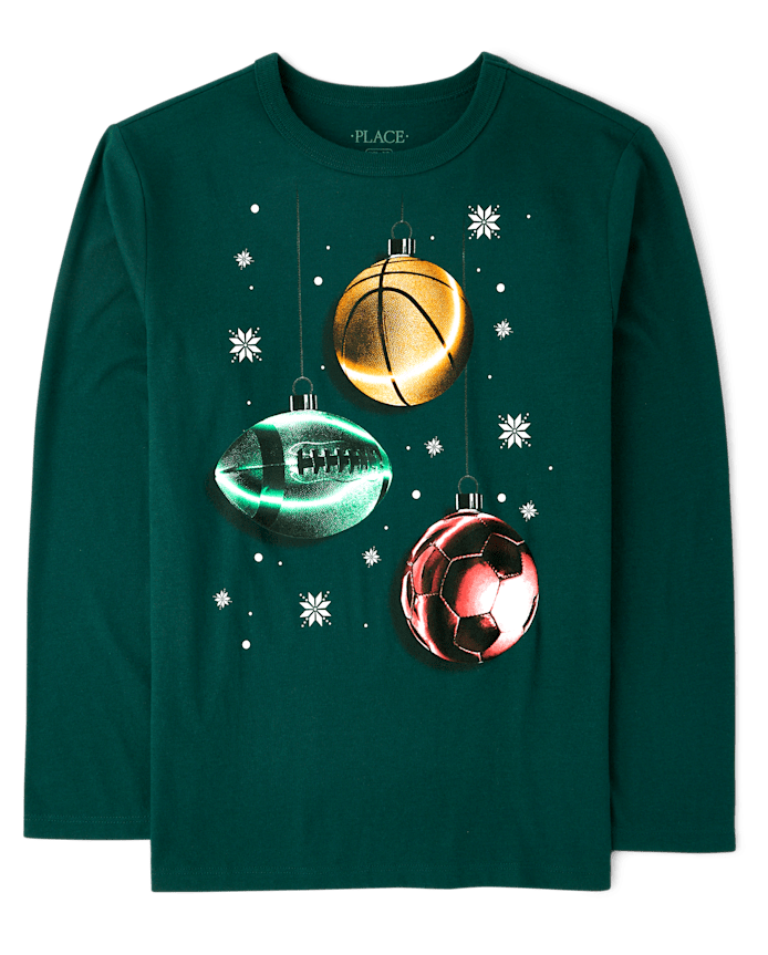 Boys Christmas Sports Ornaments Graphic Tee