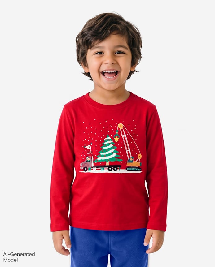 Baby And Toddler Boys Christmas Construction Vehicle Graphic Tee