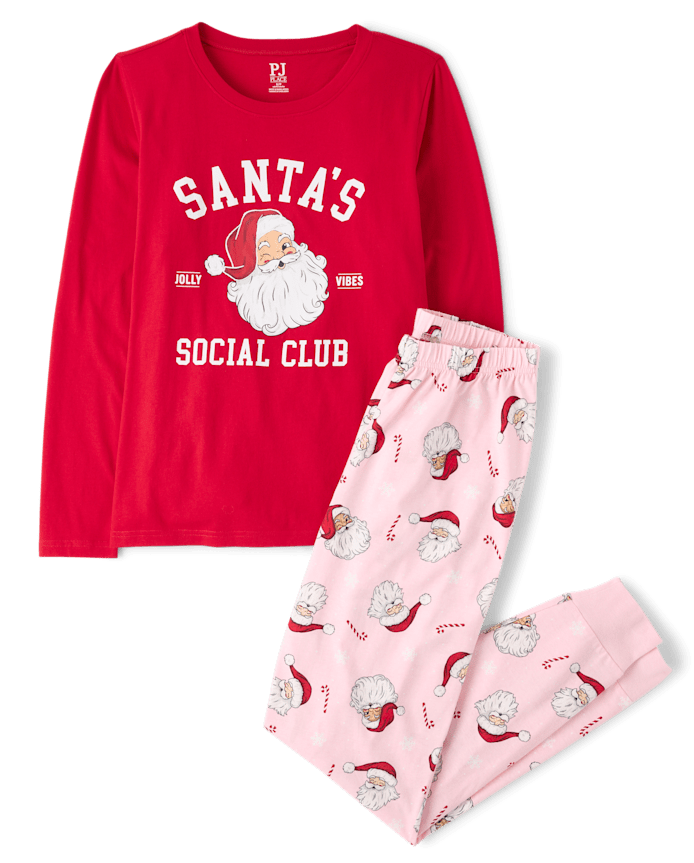 Womens Matching Family Santa's Social Club Cotton Pajamas