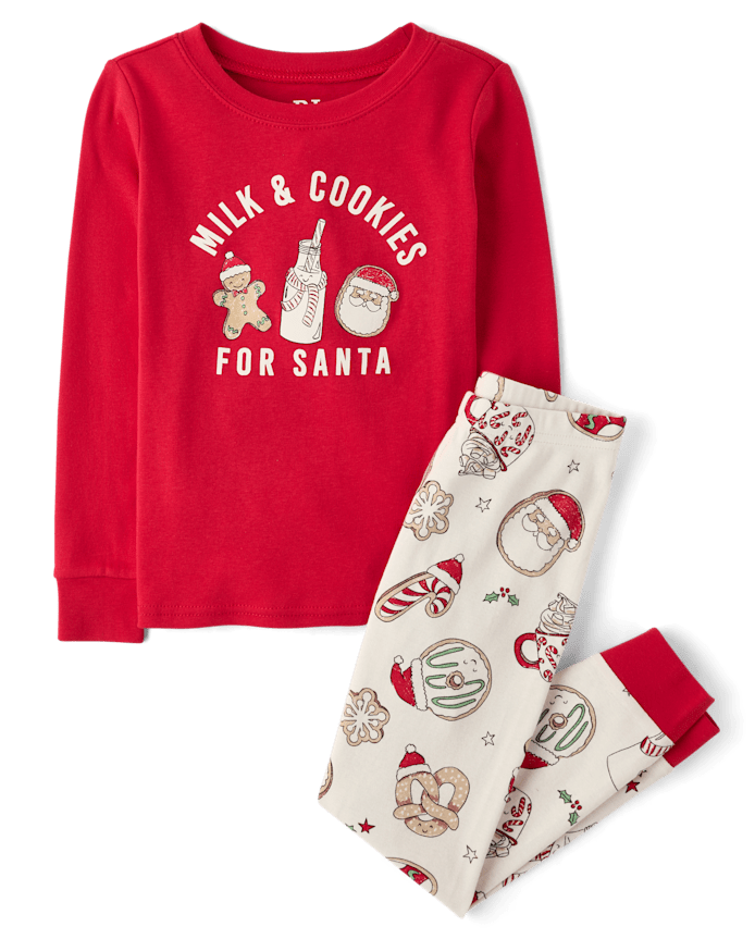 Kids Milk And Cookies Snug Fit Cotton Pajamas