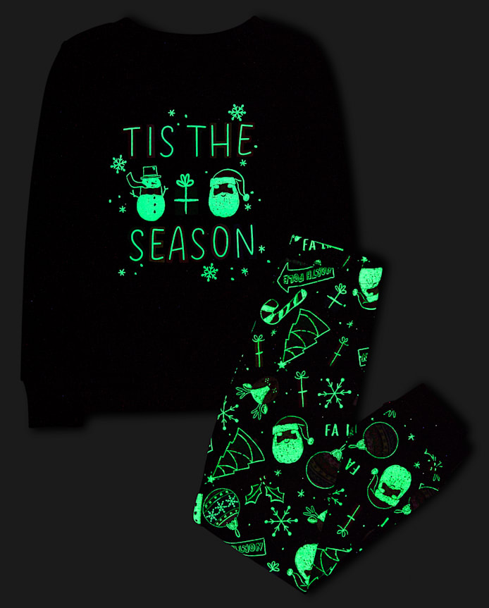 Kids Matching Family Glow Tis' The Season Snug Fit Cotton Pajamas