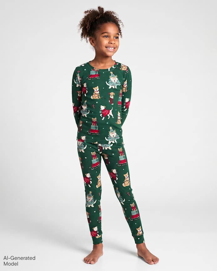 Kids Matching Family Christmas Dogs Snug Fit Cotton Pajamas