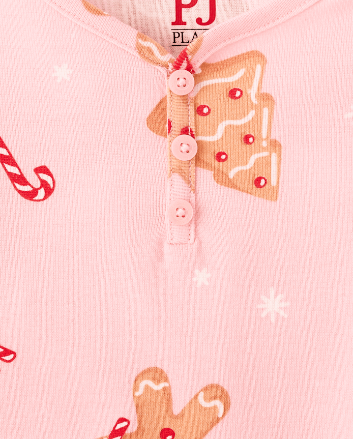Girls Matching Family Gingerbread Snug Fit Cotton Henley Pajamas