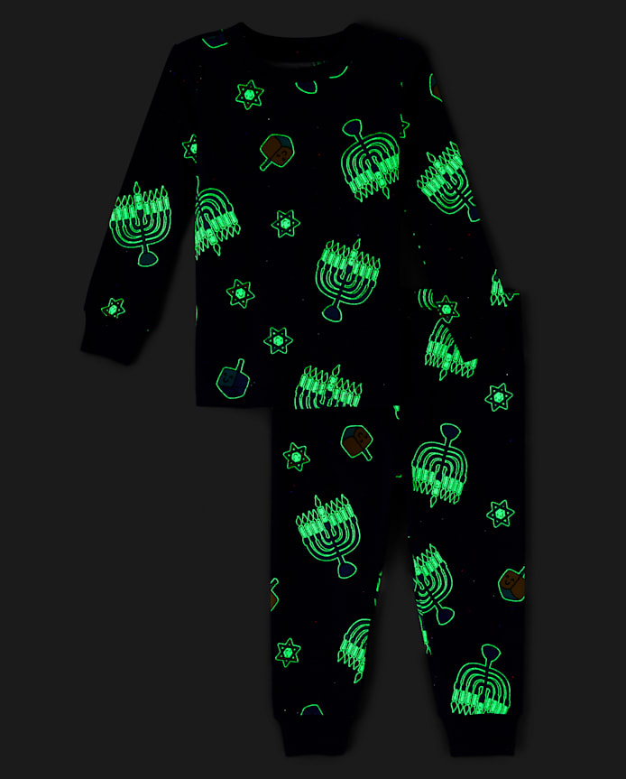 Baby And Toddler Matching Family Glow Hanukkah Snug Fit Cotton Pajamas