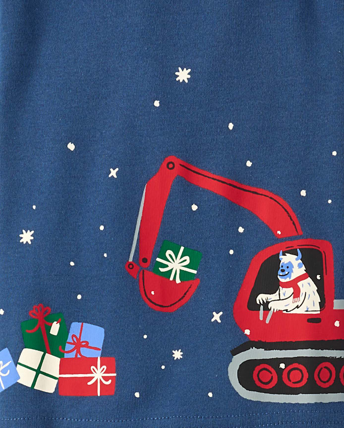 Baby And Toddler Boys Glow Christmas Construction Vehicle Snug Fit Cotton Pajamas