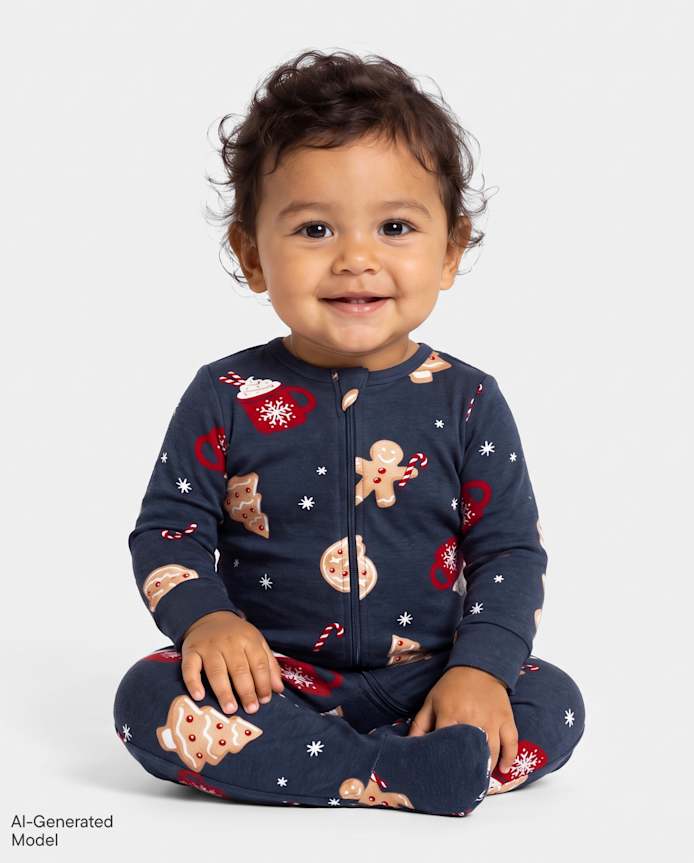 Baby Boys Matching Family Gingerbread Snug Fit Cotton Footed One Piece Pajamas