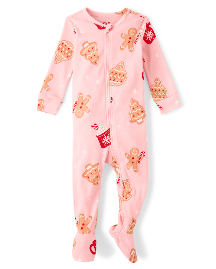 Baby And Toddler Girls Matching Family Gingerbread Snug Fit Cotton Footed One Piece Pajamas