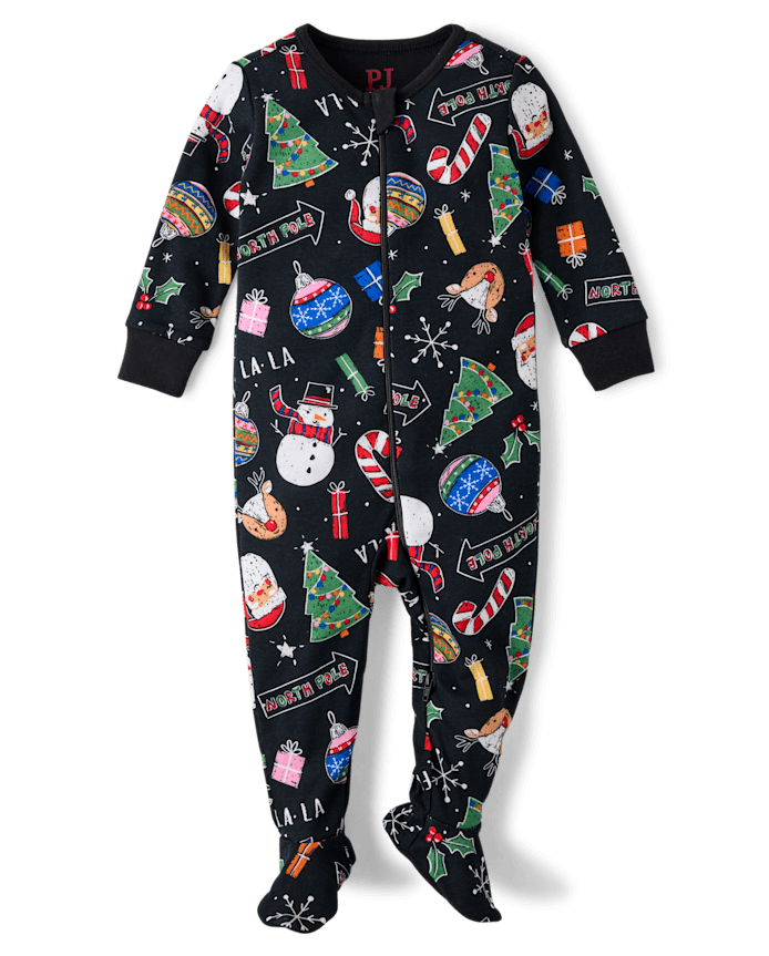 Baby And Toddler Matching Family Christmas Icon Snug Fit Cotton Footed One Piece Pajamas