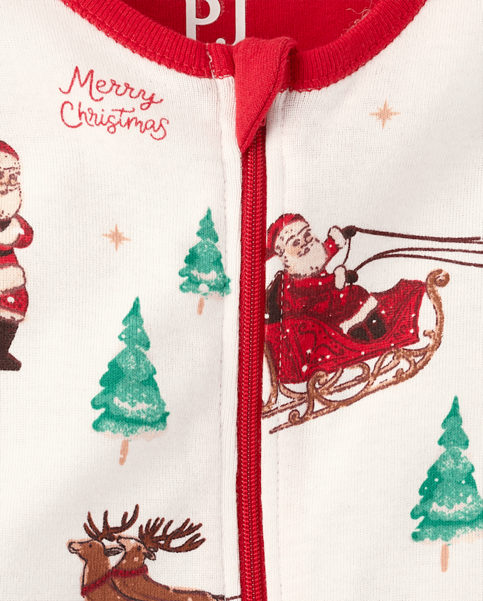 Baby And Toddler Matching Family Santa Sleigh Snug Fit Cotton Footed One Piece Pajamas