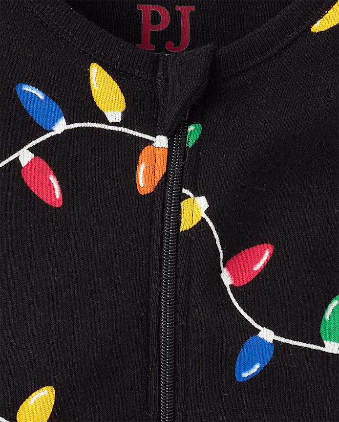 Baby And Toddler Matching Family Christmas Lights Snug Fit Cotton Footed One Piece Pajamas