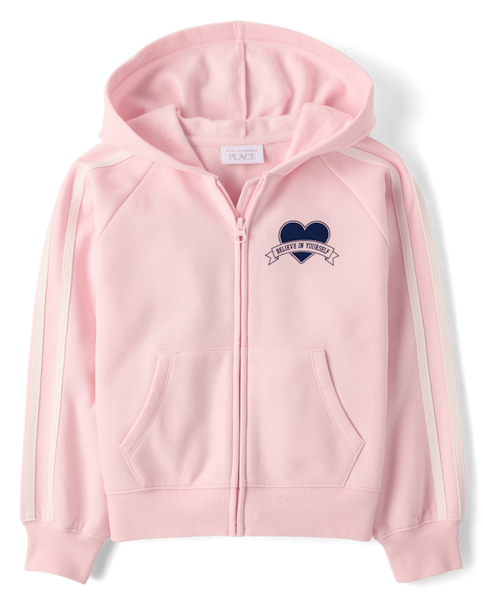 Girls Graphic Side Stripe Premium Fleece Zip Up Hoodie