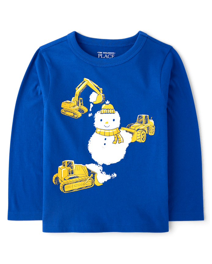 Baby And Toddler Boys Construction Vehicle Snowman Graphic Tee