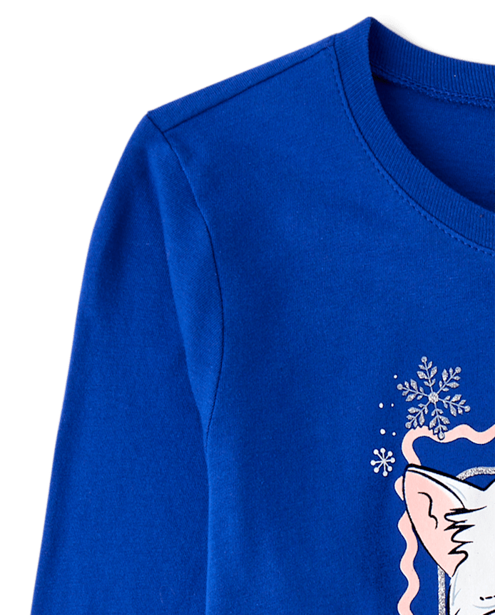 Girls Winter Cat Graphic Tee