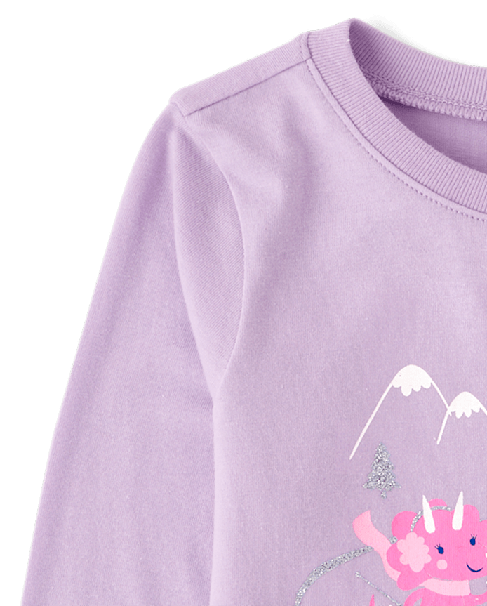 Baby And Toddler Girls Glitter Dino Sled Graphic Tee