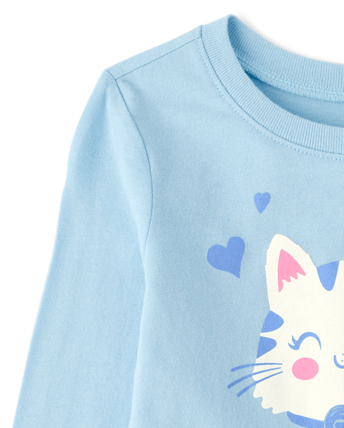 Baby And Toddler Girls Cat Graphic Tee