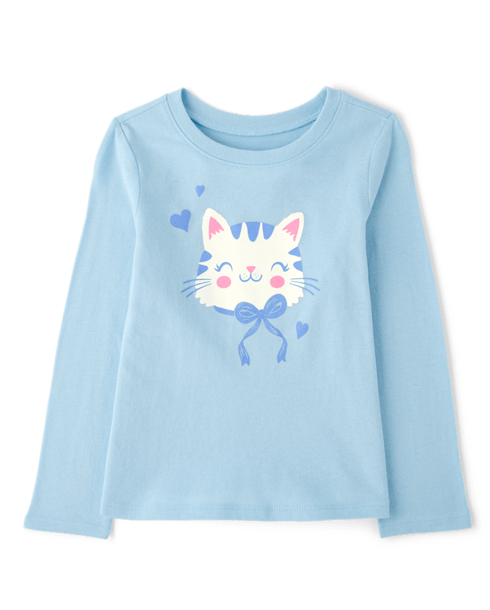 Baby And Toddler Girls Cat Graphic Tee