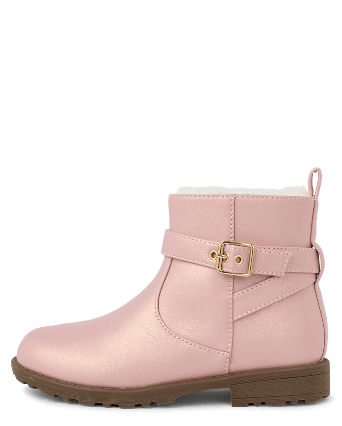 Girls Shimmer Buckle Faux Fur Lined Boots