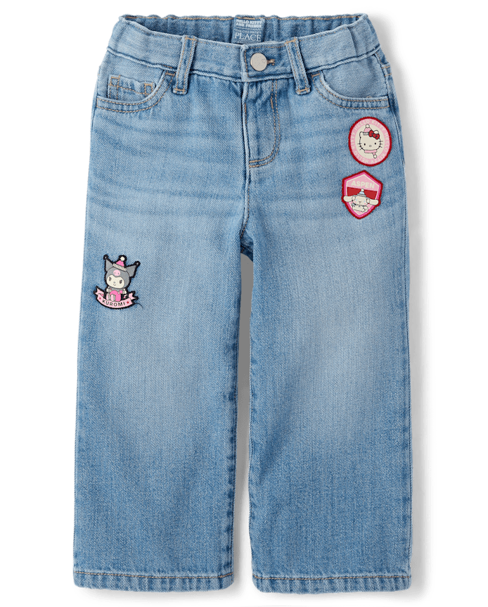 Toddler Girls Hello Kitty® And Friends Embroidered Patch Wide Leg Jeans