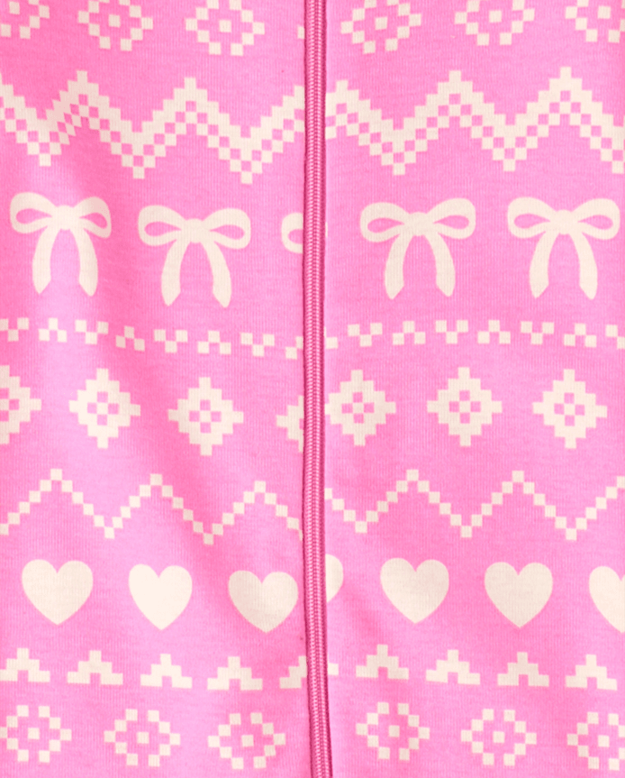 Baby And Toddler Girls Bow Fairisle Snug Fit Cotton Footed One Piece Pajamas
