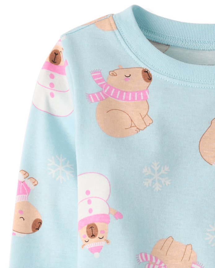 Girls Winter Capybara Snug Fit Cotton Pajamas