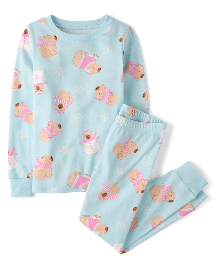Girls Winter Capybara Snug Fit Cotton Pajamas