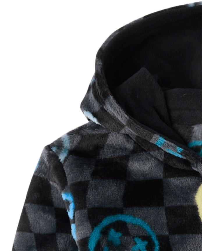 Boys Checkered Happy Face One Piece Pajamas - Cozy Fleece