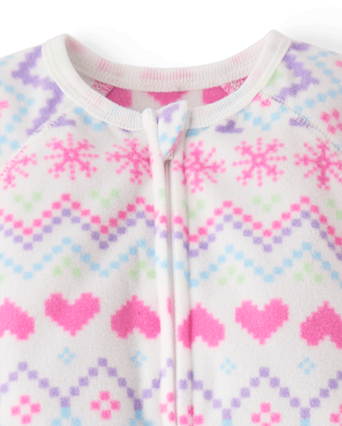 Baby And Toddler Girls Heart Fairisle Dream Fleece Footed One Piece Pajamas