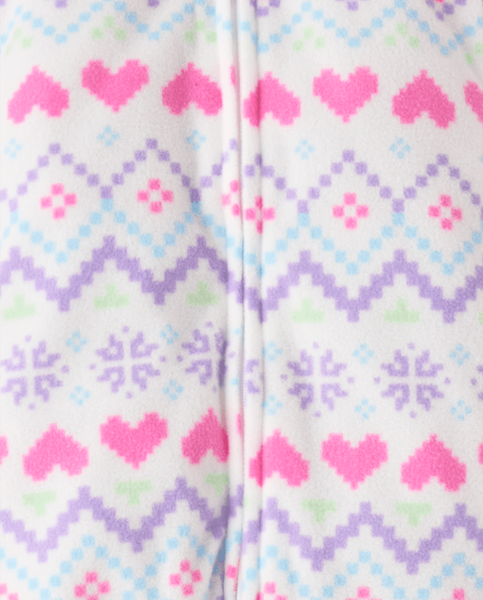 Baby And Toddler Girls Heart Fairisle Dream Fleece Footed One Piece Pajamas