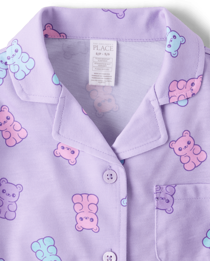 Girls Candy Bear Button Front Pajamas