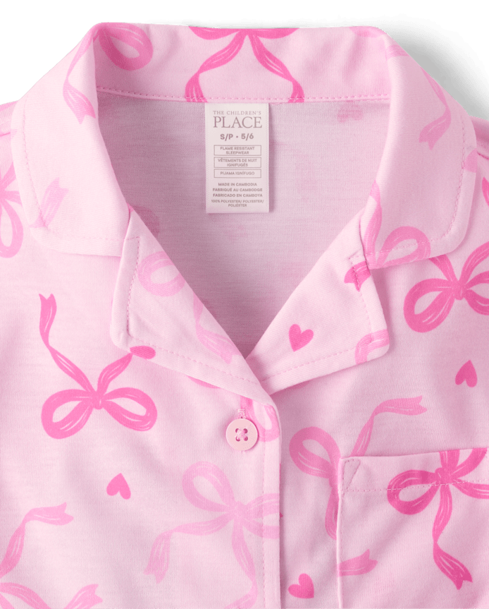 Girls Bow Button Front Pajamas