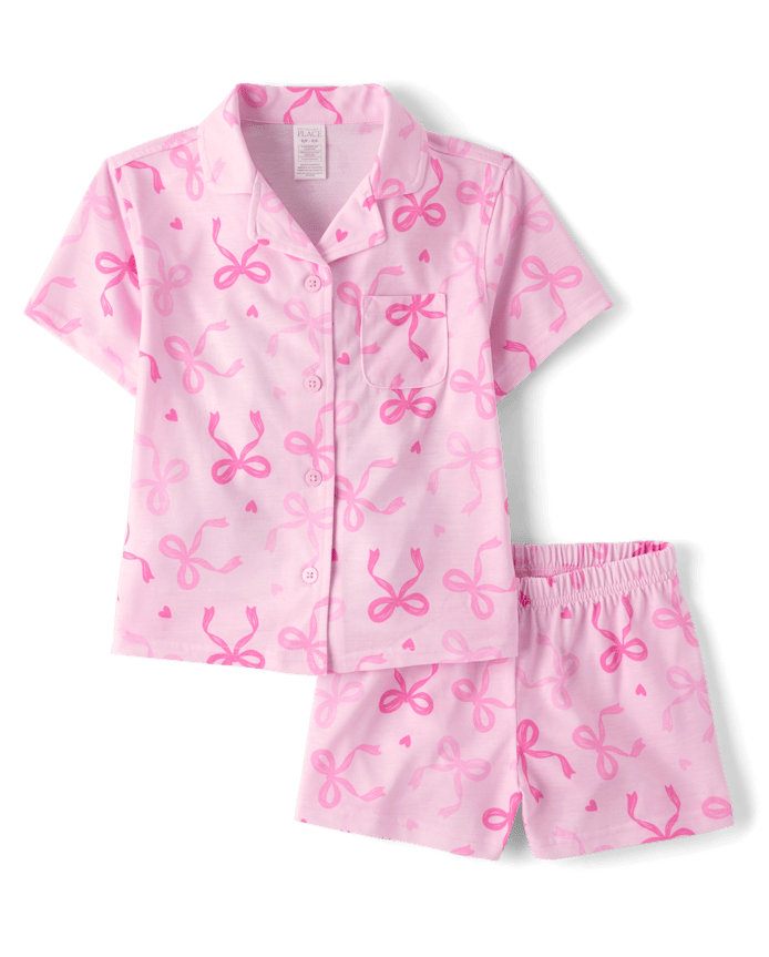 Girls Bow Button Front Pajamas