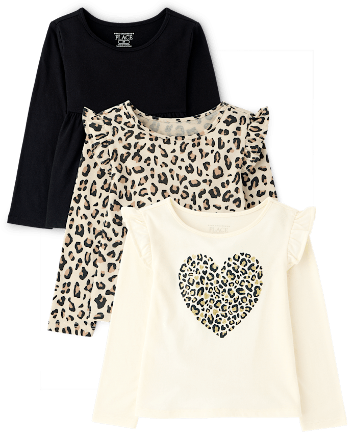Toddler Girls Glitter Leopard Top 3-Pack