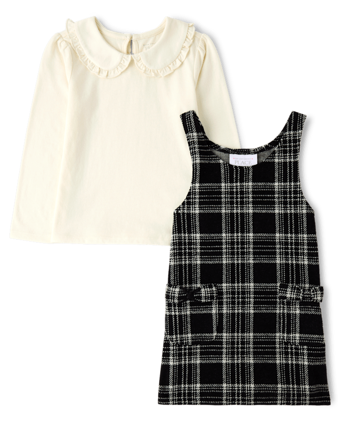Toddler Girls Plaid Jumper 2-Piece Outfit Set