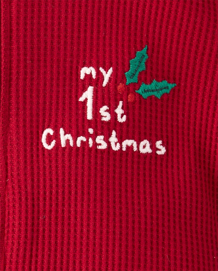 Baby Embroidered First Christmas Snug Fit Thermal Footed One Piece Pajamas