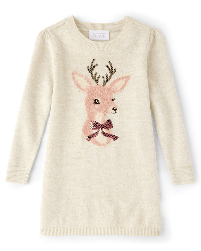 Baby And Toddler Girls Embellished Reindeer Sweater Dress