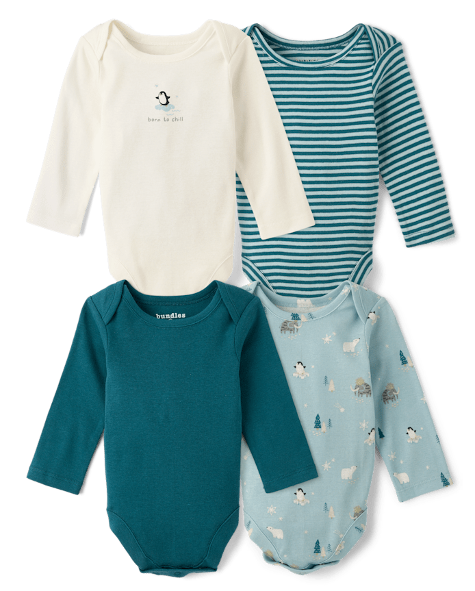 Baby Boys Winter Animals Bodysuit 4-Pack