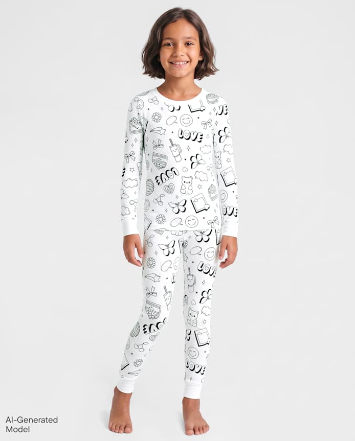 Girls & Toddler DIY Coloring Doodle Snug Fit Cotton Pajamas