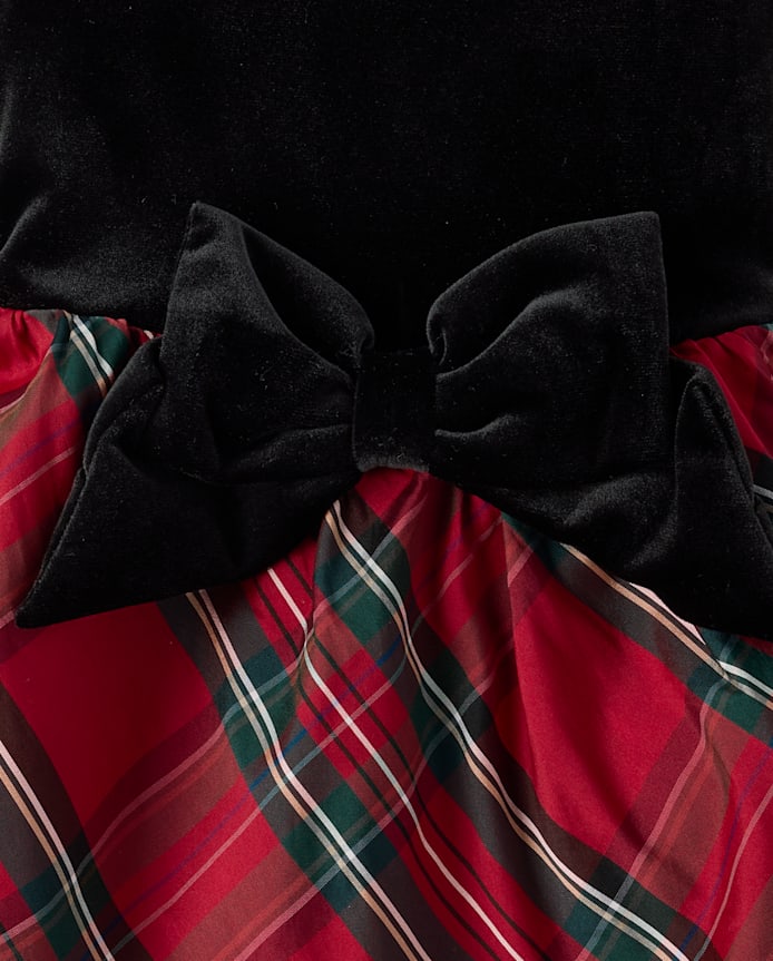 Toddler Girls Plaid Oversized Bow Fit And Flare Dress