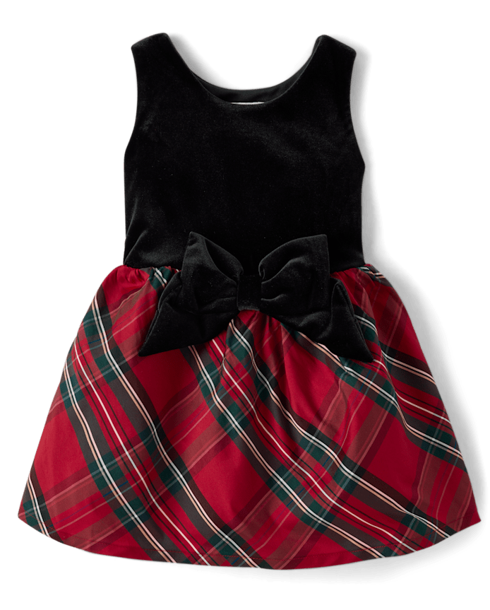 Toddler Girls Plaid Oversized Bow Fit And Flare Dress