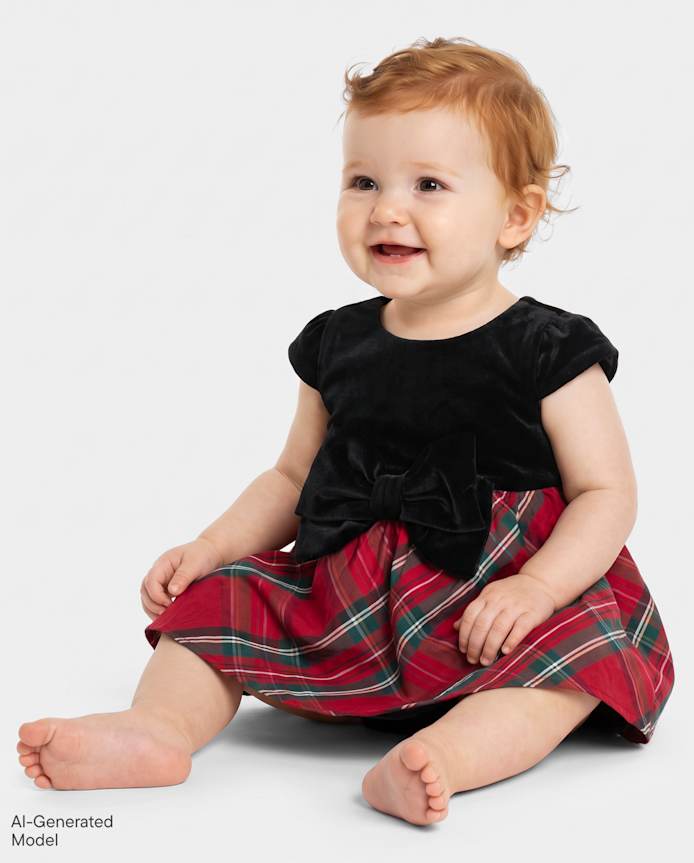 Baby Girls Plaid Oversized Bow Fit And Flare Dress