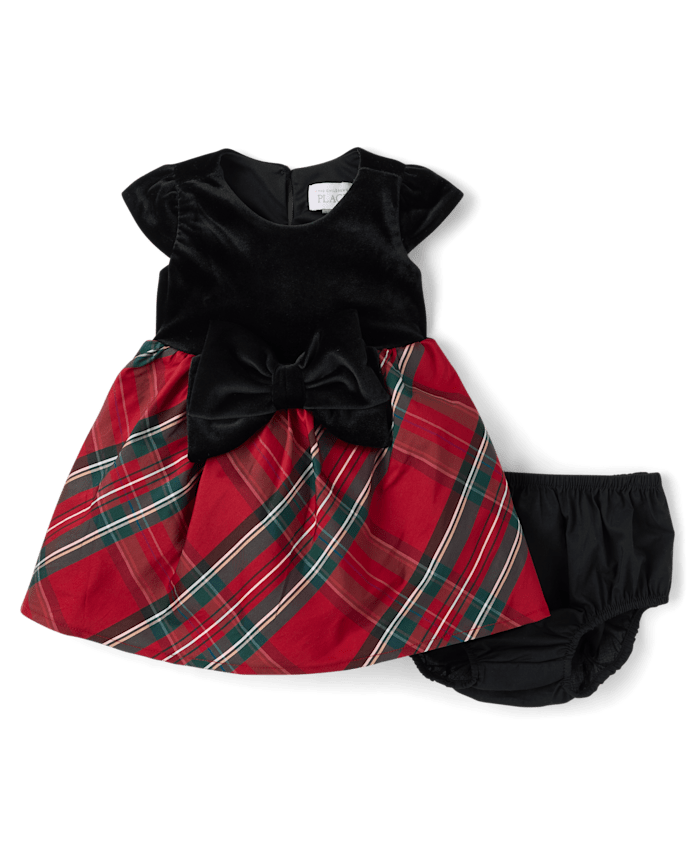 Baby Girls Plaid Oversized Bow Fit And Flare Dress