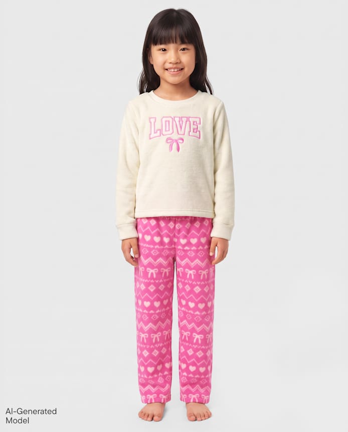 Girls Embroidered Bow Fairisle Dream Fleece Pajamas