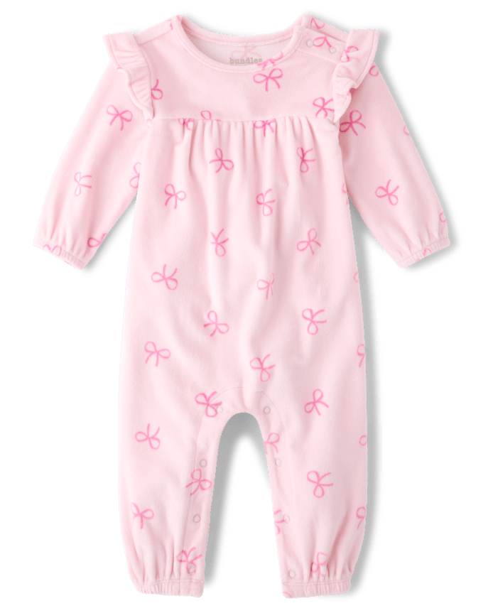 Baby Girls Bow Velour Flutter Romper