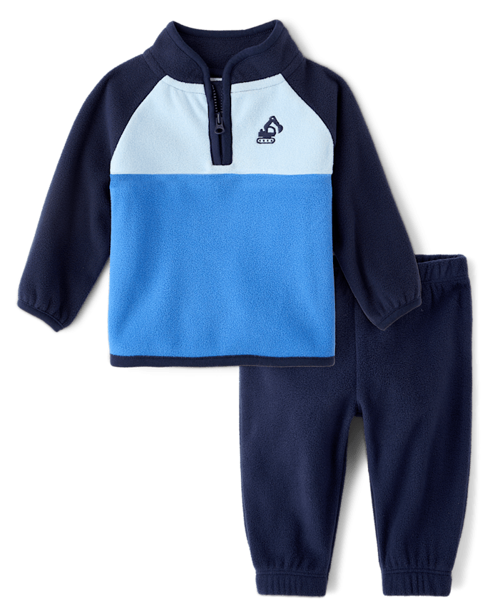 Baby Boys Embroidered Construction Vehicle Microfleece 2-Piece Playwear Set